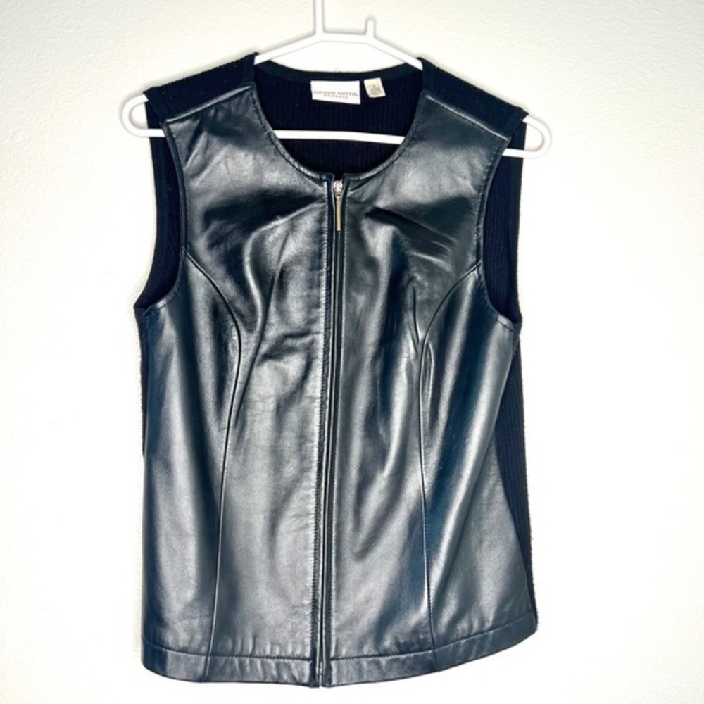 Jaclyn Smith Classic Womens Black Genuine Leather Knit Vest Size 8‎